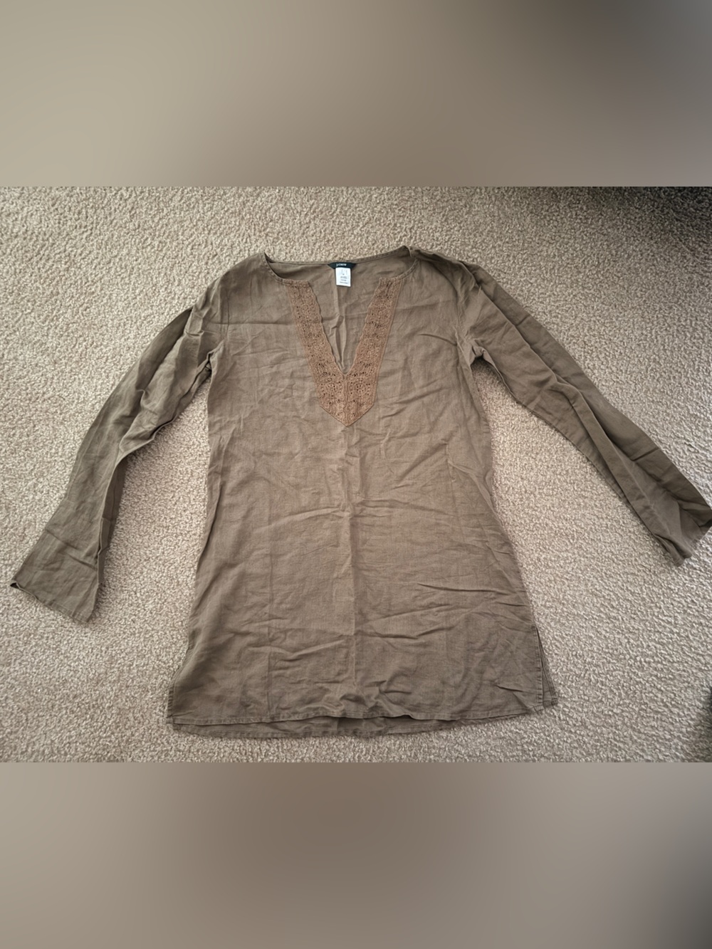 J. Crew Light Brown Linen Swim Coverup with Crochet Trim